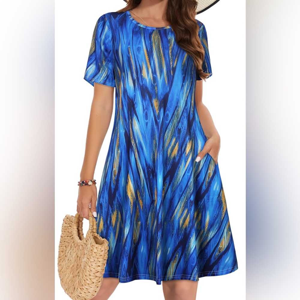 Vibrant Blue Patterned Dress Medium